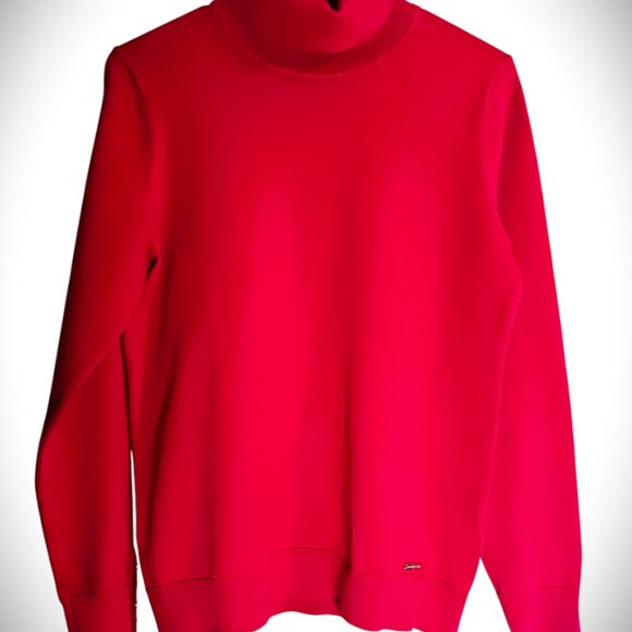 NWOT TOMMY HILFIGER Red Soft Turtle Sweater gold sleeve buttons Sz L - Picture 1 of 9